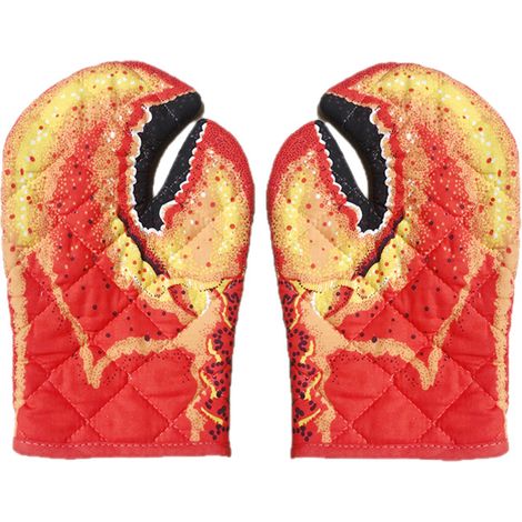 2 articles - Gants de cuisine avec motif pince de homard - Gants de cuisine - Maniques - Gants résistants à la chaleur - Modèle extra long - Antidérapants - Coton (1/5)