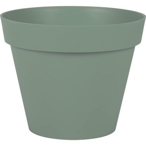 Pot de Fleur Rond Toscane Ø 30 cm - 10 L - Intérieur & Extérieur - Zone de rétention d'eau pour Limiter l'Arrosage - Plastique Recyclé - Ø 29,5 x H.24 cm - Vert Laurier (1/5)