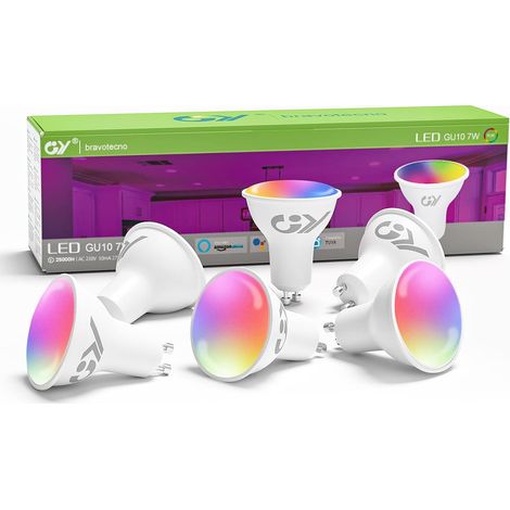 GY Ampoule Connectée GU10 WiFi 7W 500LM, Ampoules LED RGB + CCT (2700K-6500K) Dimmable, Smart Life Control, Ampoule Intelligente Compatible avec /Google Home, Lot de 6 (1/5)
