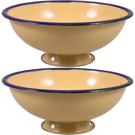 Lot de 2 bols émaillés vintage, grande capacité, pour aliments, bols profonds ou saladiers.-16.00X16.00X6.50CM-Yellow (1/4)