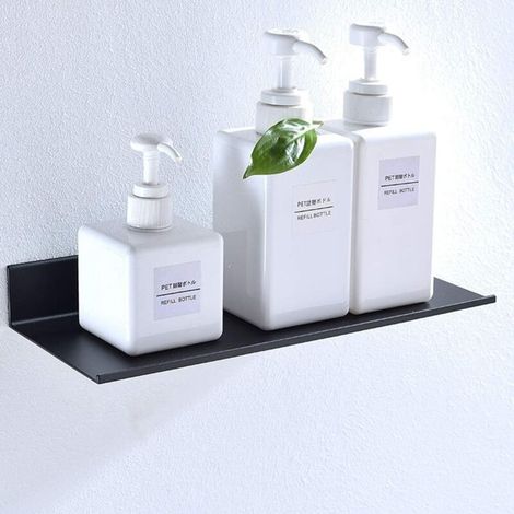 Estantes flotantes de pared negros, estante de pared para baño, estante de almacenamiento de pared para tabletas flotantes, muy resistente y a prueba de óxido (30 cm) (1/4)