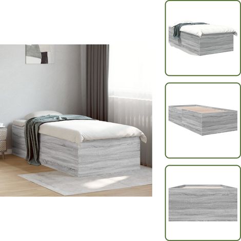 Cadre de lit sans matelas sonoma gris 100x200 cm - Cadre De Lit - Lit Double - Lit En Bois - Lit Moderne - Sommier (1/5)