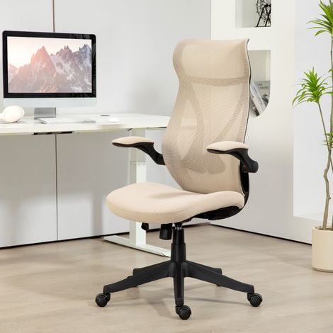 Chaise de bureau avec accoudoirs rabattables. Hauteur réglable et dossier inclinable. Beige.