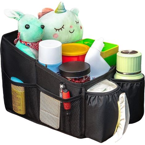 Organisateur Voiture, Pliables Enfant Rangement Voiture pour Siège ou Coffre avec Porte-Gobelets, Boîte à Mouchoirs et Multiples (1/5)