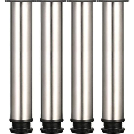 verstellbare Füße – 250 mm Höhe, dicke Möbelfüße, Höhenverstellung 0–15 mm, Tischbeine, Möbelbeine, gebürsteter Edelstahl – inklusive Edelstahlschrauben