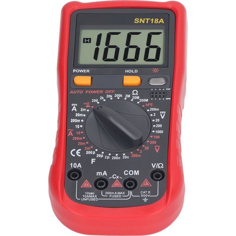 Multimètre numérique SNT18A avec double fusibles céramique, écran LCD, mesure tension 1000V DC 750V AC courant capacité fréquence, étui et piles non fournies (1/5)