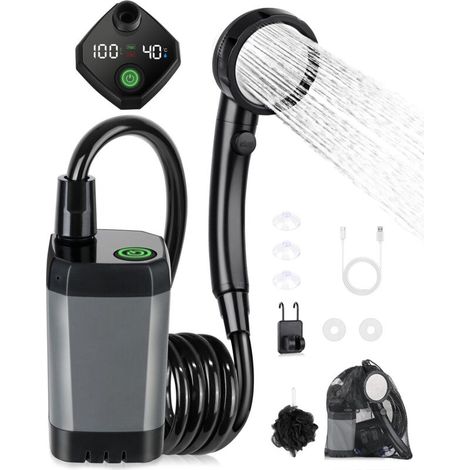 Kit doccia da campeggio, doccia portatile, pompa doccia elettrica ricaricabile, impermeabile, con display intelligente