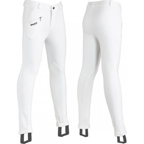 10 anni, Blanc 01: Pantalon d'équitation junior idéal 4 saisons poids 300g avec genouillères en daim