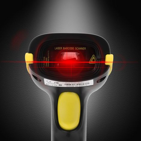 Lecteur de codes-barres laser portable sans fil 2,4 GHz pour iOS, Android et Windows (Yollow)