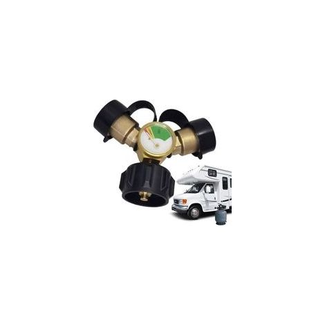 Générique Diviseur De Propane - Raccord Double pour Bouteille de Gaz avec Manomètre,Pièces De Rechange QCC avec Jauge Et Arrêt d'urgence pour Cuisinières, Barbecues, Brûleurs Et Chauffages (1/5)