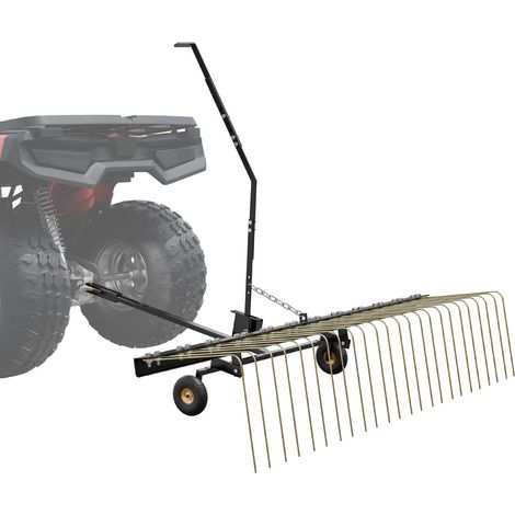 Déchaumeur remorqué de 60 pouces avec 24 dents en acier, râteau à gazon pour ATV ou tondeuse, feuilles et aiguilles (1/5)