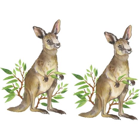 Sticker Mural Animal Kangourou Cartoon, Lot de 2 Feuilles Pvc (1/5)