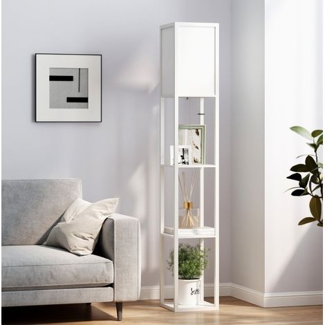 Lámpara de pie con estantes de madera, 26 x 26 x 160 cm, blanca, sin bombilla HAVRYA (1/5)