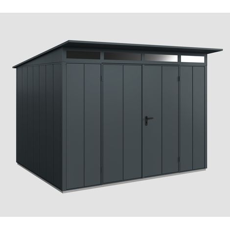 Hörmann Ecostar Metall-Gerätehaus Elegant mit Pultdach Typ 3, 313 x 283 cm, anthrazitgrau, 7,2 m², 2-flüglige Tür