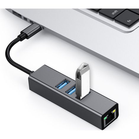 Centro de datos portátil, adaptador USB-C a Ethernet para acceso Gigabit Ethernet ininterrumpido y puerto USB 3.0 para transferencia rápida de datos en PC con Windows, Mac y sistemas Windows.