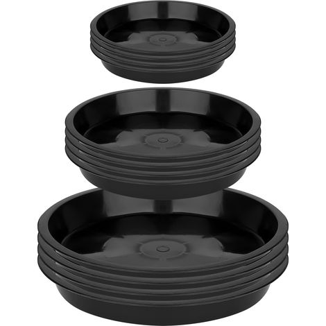 12 Pcs Soucoupe pour Plantes, 11/18/23 cm Plateaux en Plastique, Rond Jardin, Bacs Egouttement de Pot de Fleur Extérieur et Intérieur Plantes (Noir) (1/5)