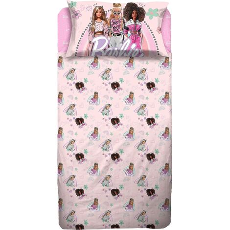 Hermet - Barbie, Lenzuolo Singolo, Set Completo Letto, Rosa, Bimba, Lenzuola Cameretta, Lenzuolo Sopra, Lenzuolo Con Angoli, Federa 50x80, 100 Percento Cotone, Prodotto Ufficiale (6337 673 BR01) (1/4)