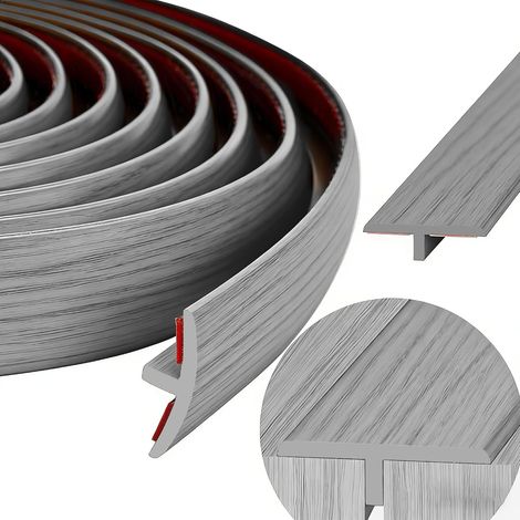 Barre de Seuil en T Transition Sol Autocollante 5cm x 1m, Joint Souple en PVC Seuil de Porte Facile à Couper et à Installer, Bande de Seuil pour Sol Stratifié, Moquette, Carrelage, Gris (1/5)
