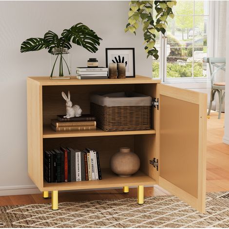 Meuble rangement 1 porte rotin naturel MDF OKMYHOME (1/5)