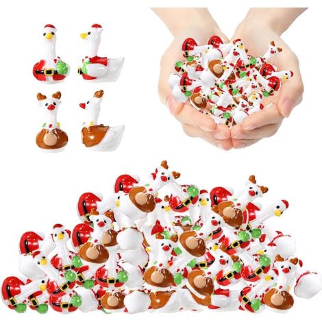 50 x Mini Christmas Geese, Miniature Resin Figurines, Accessories Decoration for Home, Doll, Fairy Garden, Party DIY (Santa and Elk Style) (1/5)