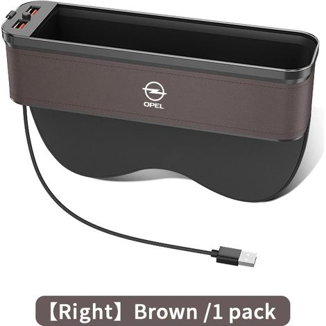 (Pour droitier marron) Boîte de rangement lumineuse en cuir pour siège auto Opel OPC LINE Astra J H G K Insignia Corsa D B E Mokka Vectra (1/5)