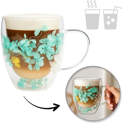 Thermoglas mit Blumenfüllung, grüne Hortensien, 300 ml, 1 Stück, SZK179ZIE
