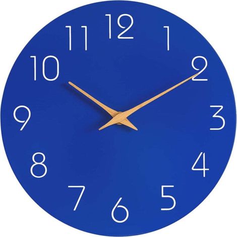 Horloge murale en bois bleu, silencieuse (sans tic-tac), idéale pour la décoration intérieure./salle de bain/Décoration scolaire