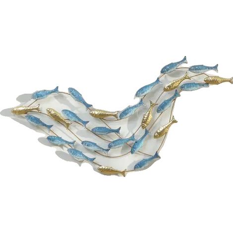 Decoración de pared metálica, diseño único de pez, dimensiones 100 x 50 cm, material PVC, color azul claro, apto para uso interior y exterior. (1/5)