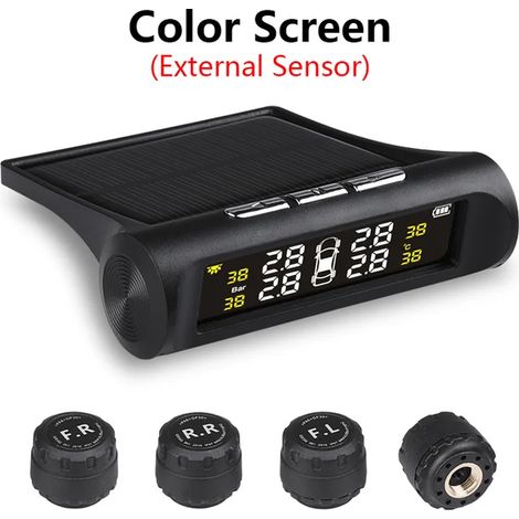 (Externes) Système de surveillance de la pression des pneus (TPMS) pour véhicules, avec alarme et contrôle automatique de la luminosité, alimentation solaire sans fil et 4 accessoires décoratifs. (1/5)