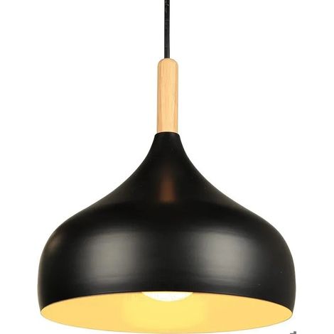 Lustre Suspension Rétro 24CM Suspension Luminaire Moderne Style Scandinave Plafonnier E27 Métal Bois pour Chambre Salon (1/5)