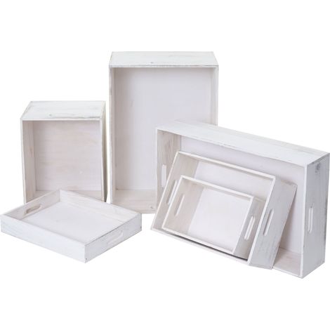 6er Set Holzbox HHG-121, Dekokiste Aufbewahrung Holzkiste, Shabby-Look Vintage weiß shabby (1/5)