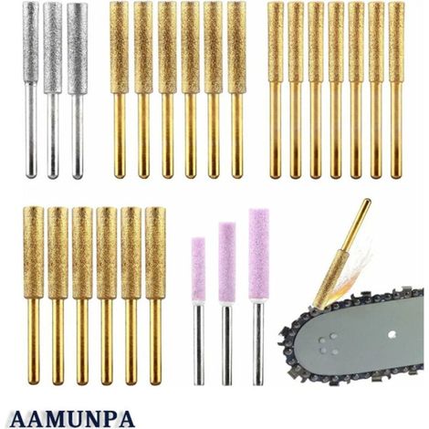Aiguiseur de tronçonneuse diamant 24 pièces/ensemble, meules d'affûtage de tronçonneuse plaquées titane de 3 tailles, meule d'affûtage de dureté élevée pour pierre à bijoux de scie à chaîne électrique (1/5)