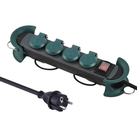Multiprise extérieure, 4 Prises Schuko avec fiche IP44, Suspendue avec 2 Crochets, câble en Caoutchouc de 3 m H07RN-F 3G1.5, 92427 (1/5)