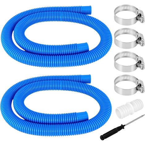 2pcs Tuyau Piscine 32mm, Tuyau de Rechange pour Piscine avec 4 Clips de Sécurité et 1 Raccord de Tuyau, Tuyau de Rechange de 1,25 Pouces de Diamètre Pour Pompe de Filtration et Piscine