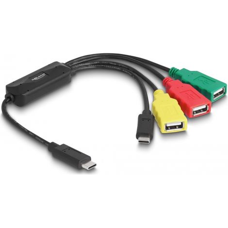 Delock Concentrador de cables USB 2.0 de 4 puertos USB Type-Câ¢ a 3 x USB-A hembra + 1 x USB-Câ¢ macho