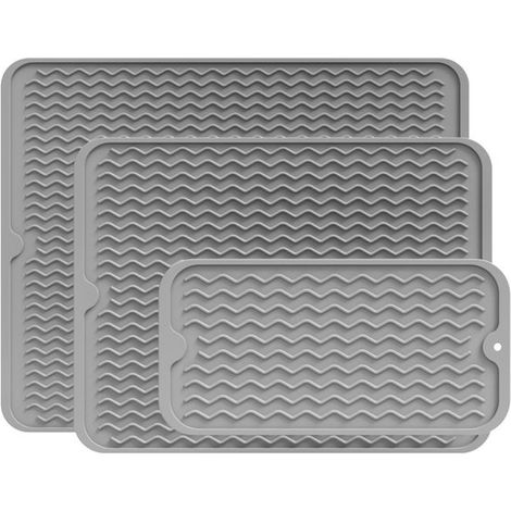 Set di 3 tappetini per lavare i piatti (3015 cm/3040 cm/4050 cm)，realizzati in silicone antiscivolo e resistente al calore，Grigio chiaro (1/5)