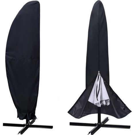 Housse Parasol Déporté en Tissu Oxford 210D imperméable avec Fermeture éclair - 2,7 m à 3,4 m - Noir (1/5)