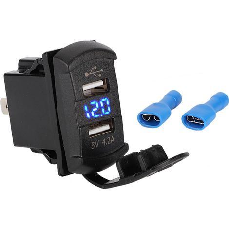 Chargeur USB Double - Voltmètre Numérique Bleu - Pour Moto - 12 V À 24 V - 5 V 2 A - Avec Protection Inversion Polarité - 1 Pièce (1/5)