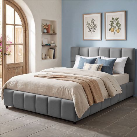 Ensemble literie et lit velours doux, aspect gris foncé (1/5)