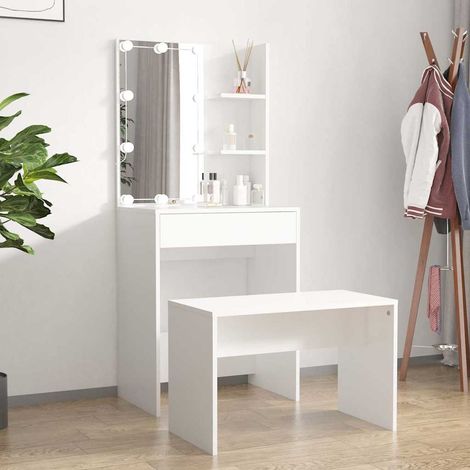 vidaXL Ensemble de coiffeuse avec LED Blanc Bois d'ingénierie (1/5)