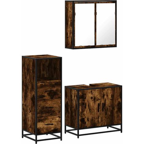 Set Mobili da Bagno 3 pz Rovere Fumo in Legno Multistrato vidaXL (1/5)