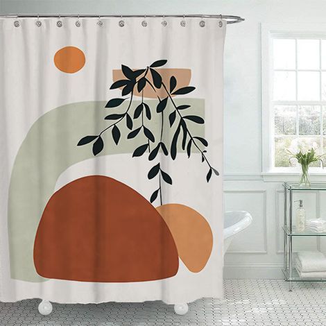 1pc Abstract Shower Curtain for Bathroom, Modern Aesthetic Art, Printed Bath Curtain (Abstract, 180 x 180 cm) (1/3)