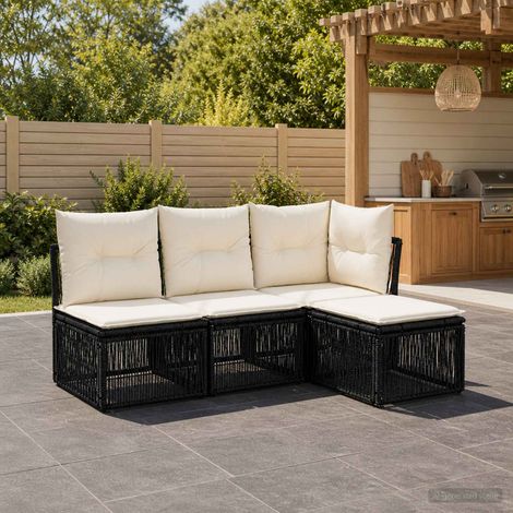 vidaXL Ensemble de canapé de jardin 4 pcs Noir polyrotin (1/5)