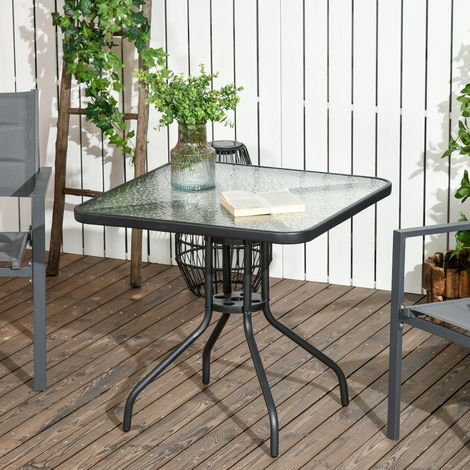 Table de jardin carrée 76x76 cm, métal robuste démontable, résistant aux intempéries, avec emplacement pour parasol, table de buffet anti-dérapante, idéale pour camping, terrasse, balcon, extérieur, n