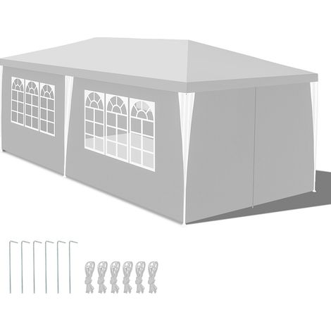 Randaco Carpa 3x6 m con 6 lonas laterales desmontables y 4 ventanas decorativas, pabellón de jardín fácil de instalar, Blanco