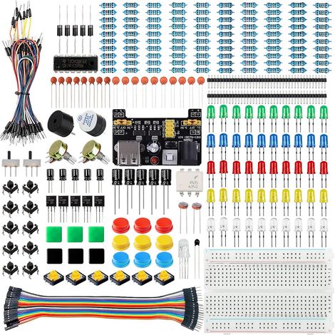 Kit de démarrage de Base Compatible avec Carte connectée, Module d'alimentation, câble de Jumper, resistors, LED, Planche de Connexion électronique (1/5)