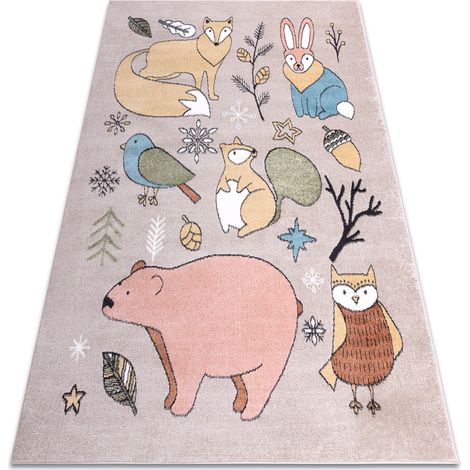 Carpet FUN Forester for children, animals, forest beige multicolour 280x370 cm