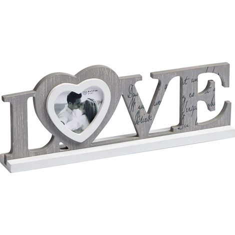 Cadre Photo Gris 9 x 9 cm Love Wooden Portrait Frame YF199D (1/5)