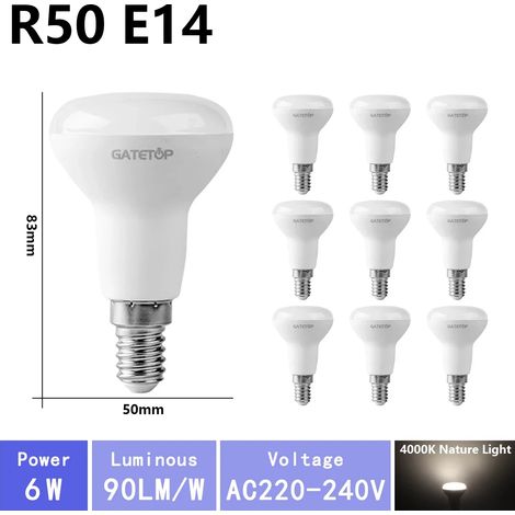 (R50 4000K, AC220V-240V) 10 ampoules LED haute luminosité, adaptées à l'éclairage de salle de bain, sans scintillement, pour une utilisation domestique. (1/4)