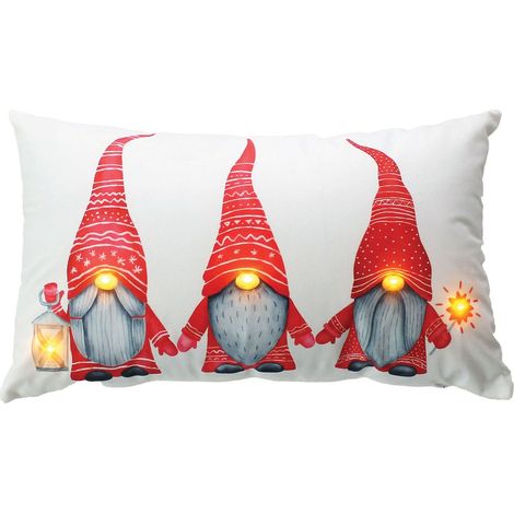 Coussin rectangulaire lumineux de Noël en velours motif lutin (1/3)